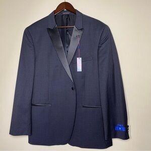 Egara Men’s Blue Black Checked Wool Blazer 46R NWT